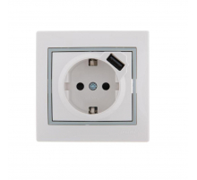 Розетка с зазем. + USB-разъём Lezard Mira белая с сер. вст. 701-0215-181