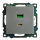 Розетка 2-местная USB + type C (механизм)), STEKKER GLS10-7116-03 , 250B, 3А, max 20W, серия Катрин, серебро 50054