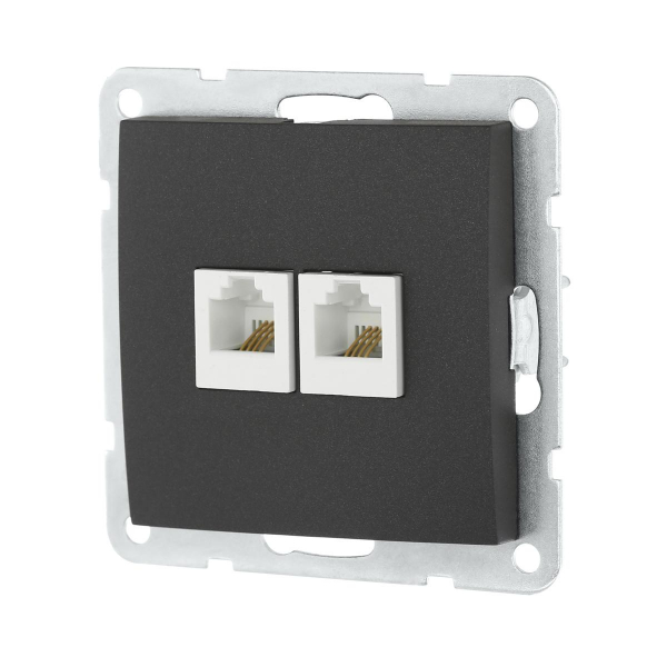 Розетка LK Studio компьютерная 2хRJ-45 кат. 5е с накладкой (черный бархат) LK60 866208-1 Розетка LK Studio компьютерная 2хRJ-45 кат. 5е с накладкой (черный бархат) LK60 866208-1