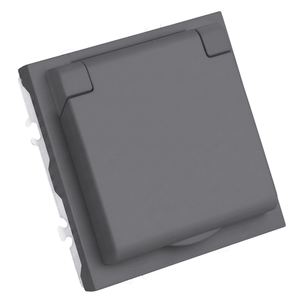 Розетка 1-местная с крышкой с защ. штор, STEKKER, с/з, 250В, 16А, серия Эмили, RST16-5112-10, платиново-серый, soft touch 49959