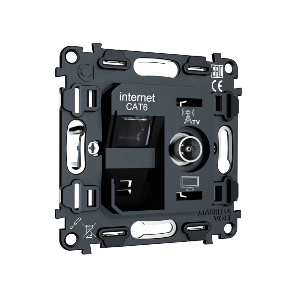 Механизм розетки компьютерной + TV оконечной RJ-45 (8P8C) AMBRELLA VOLT VM VM195