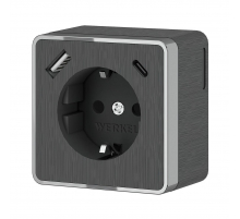Розетка с заземлением, шторками и USB тип A+C Werkel Gallant графит рифленый W5071704 4690389179617