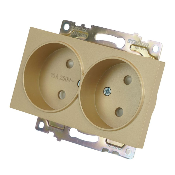 Розетка двойная 2P Stekker Катрин со шторками золото GLS10-7113-08 49225