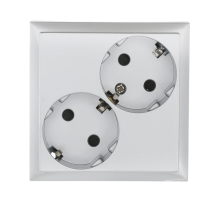 Розетка LK Studio двойная с з/к, со шторками (серебристый металлик) LK60 863503-1