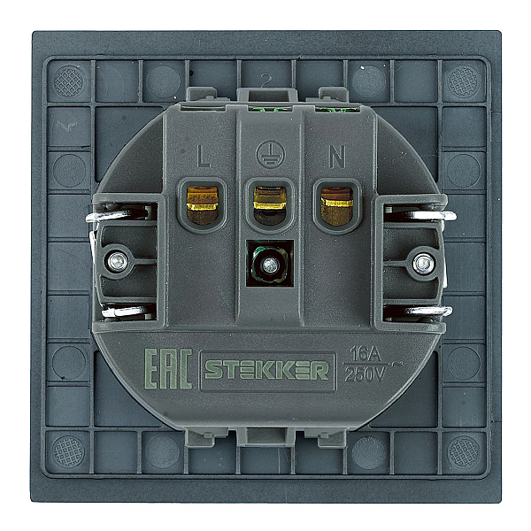Розетка 1-местная с крышкой с защ. штор Stekker с/з 250В 16А Мия RST16-3112-05 черный бархат 50455