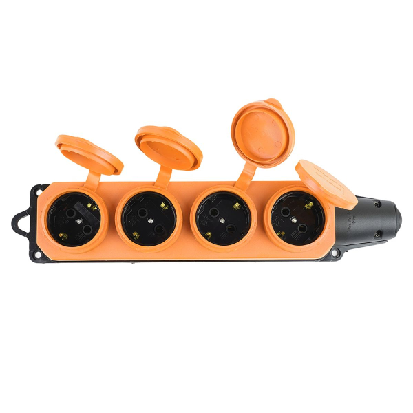 Розетка переносная 4-местная 2P+PE Stekker Одри с крышкой оранжевый RST16-24-44-5 49404