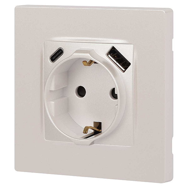 Розетка ЭРА Серия 12 12-4108-15 2P+E 16A-250В со шторками с USB type-A+C 5В-3А перламутр Б0067767