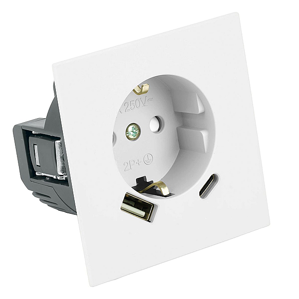 Розетка 1-местная з/ш с/з 16А + USB + Type C (механизм) Stekker 250В 20W Мия RST16-3119-01 белая магнолия 50438