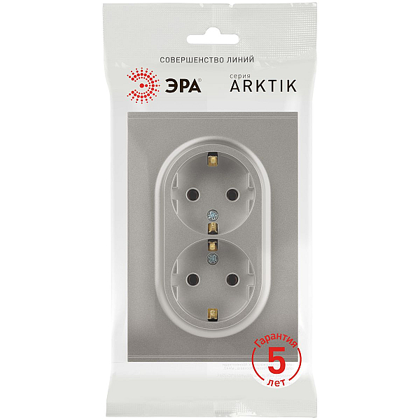 Розетка ЭРА Arktik 16-2104-07 двойная с заземлением 2X2P+E Schuko 16А-250В титан Б0070450