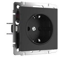 Розетка с заземлением, безвинтовой зажим Werkel черный матовый W1171308 4690389156908