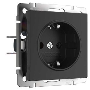 Розетка с заземлением, безвинтовой зажим Werkel черный матовый W1171308 4690389156908
