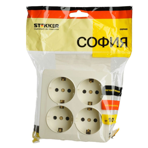 Розетка 4-местная 2P+PE Stekker София слоновая кость MST16-14S-04 49509