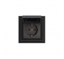 Розетка 2P Liregus Retro с крышкой шторками черный матовый 29-223