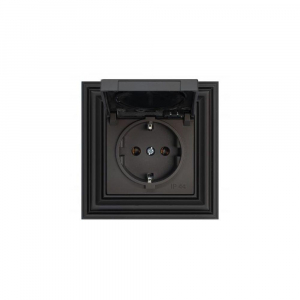 Розетка 2P Liregus Retro с крышкой шторками черный матовый 29-223