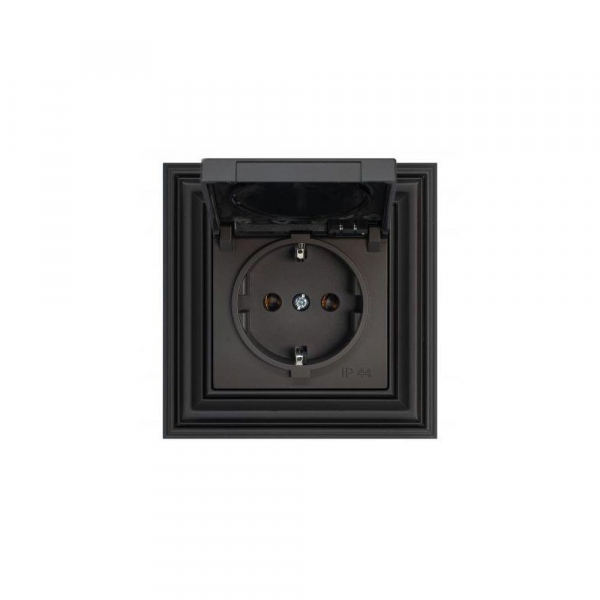 Розетка 2P Liregus Retro с крышкой шторками черный матовый 29-223 Розетка 2P Liregus Retro с крышкой шторками черный матовый 29-223