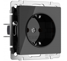 Розетка Werkel с заземлением и шторками черный акрил W1171148 4690389197710