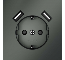 Розетка встраиваемая Voltum S70 с заземлением и защитными шторками, 16А, с USB, A+A, (титан) VLS040406