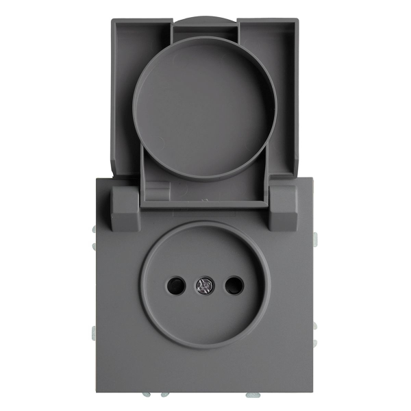 Розетка 1-местная с крышкой с защ. штор, STEKKER, б/з, 250В, 16А, серия Эмили, RST16-5113-10, платиново-серый, soft touch 49956