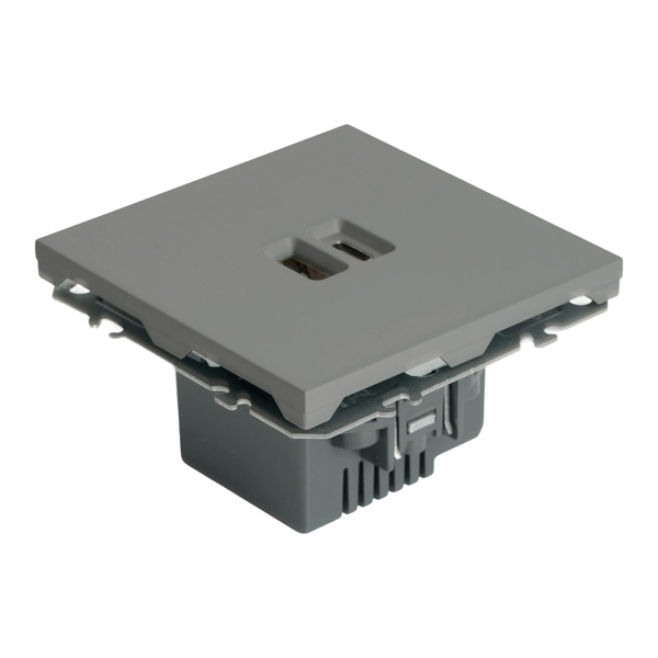 Розетка 2-местная USB + Type C (механизм), STEKKER, 250В, 20W, серия Эмили, RST10-5115-10, платиново-серый, soft touch 49957