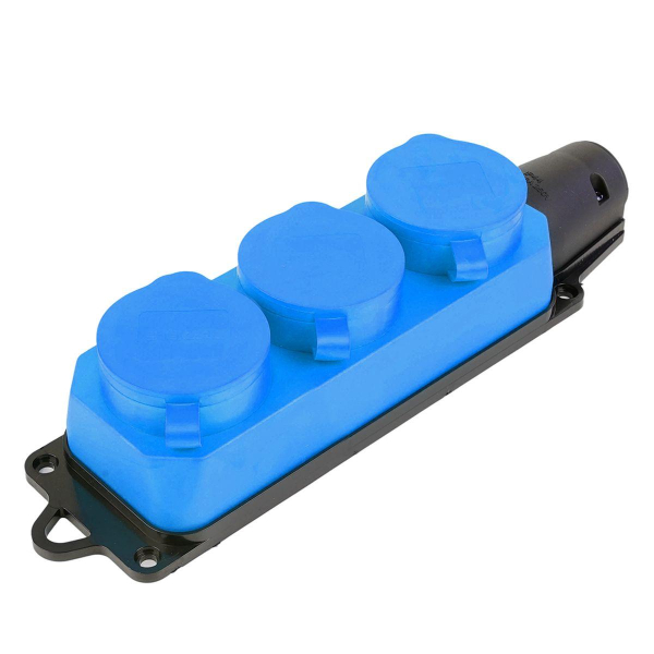 Розетка переносная тройная 2P+PE Stekker Одри с крышкой синий RST16-23-44-4 49403