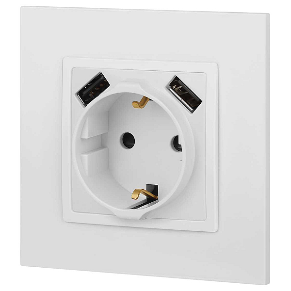Розетка ЭРА Elegance 14-4109-01М 2P+E 16A-250В штор. с 2xUSB 5В-3А белый матовый Б0065773
