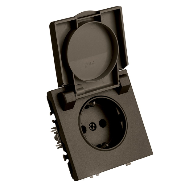 Розетка 1-местная с крышкой с защ. штор, Stekker, с/з, IP42, 250В, 16А Эмили, RST16-5112-09, антрацит, soft touch 49933