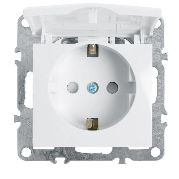 Розетка 1-местная с/з с крышкой (механизм), Stekker, PST16-9112-01, 250В, 16А с защ. шторкой Эрна, белый 39319
