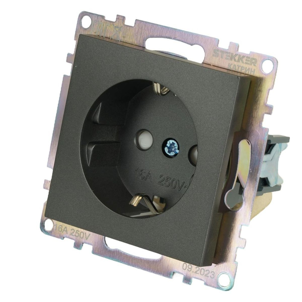 Розетка 2P+PE Stekker Катрин со шторками графит GLS16-7110-06 49423