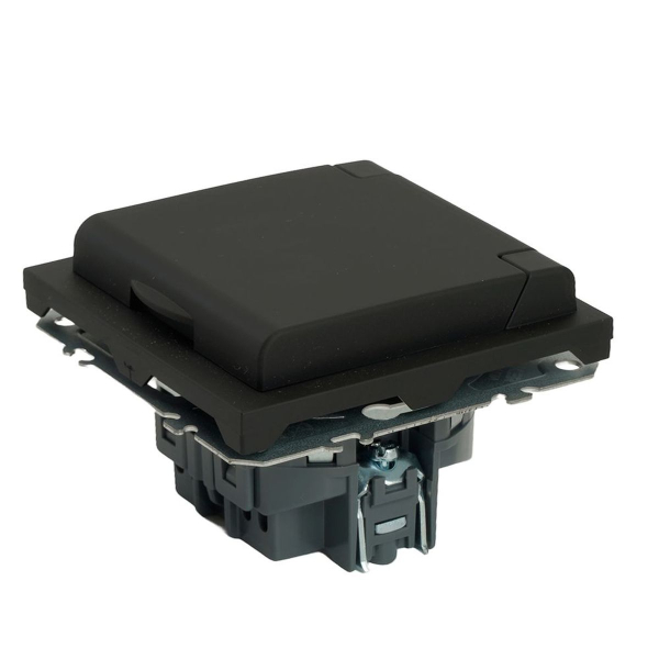 Розетка 1-местная с крышкой с защ. штор, STEKKER, с/з, 250В, 16А, серия Эмили, RST16-5112-05, черный уголь, soft touch 49855