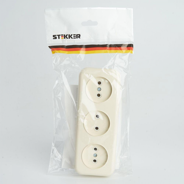 Розетка тройная 2P Stekker Брест слоновая кость PST16-50-20 49055 Розетка тройная 2P Stekker Брест слоновая кость PST16-50-20 49055