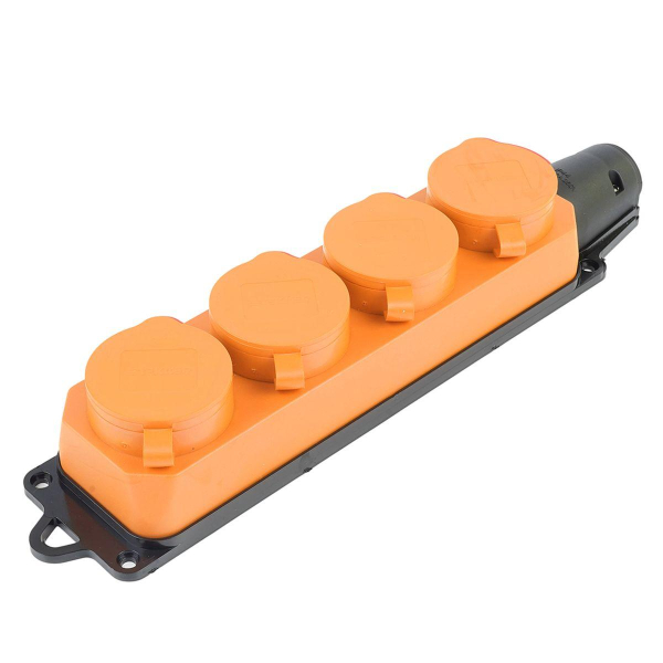 Розетка переносная 4-местная 2P+PE Stekker Одри с крышкой оранжевый RST16-24-44-5 49404