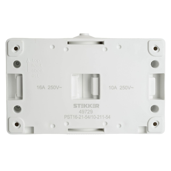 Блок: розетка 1-местная с/з + выключатель 2-клавишный STEKKER, PST16-21-54/10-221-54, белый/серый 49729