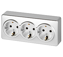Розетка ЭРА Эксперт 11-2208-03 тройная с заземлением 3х2P+E Schuko IP20 16A-250В ОУ алюминий Б0063010