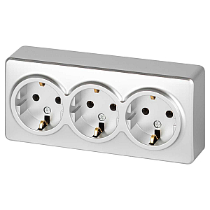 Розетка ЭРА Эксперт 11-2208-03 тройная с заземлением 3х2P+E Schuko IP20 16A-250В ОУ алюминий Б0063010