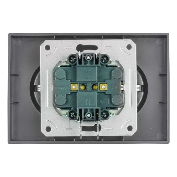 Розетка 2-местная с защитной шторкой, STEKKER, б/з, 250В, 16А, серия Эмили, RST16-5116-10 , платиново-серый, soft touch 49955