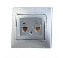 Розетка 2-ая комп. + тел. Lezard Mira серебро 701-1010-143