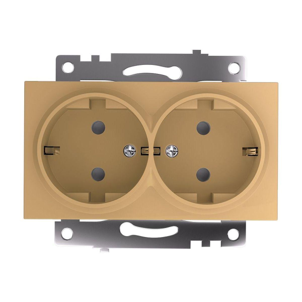 Розетка двойная 2P+PE Stekker Катрин со шторками золото GLS16-7114-08 49226