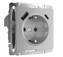 Розетка Werkel с быстрой зарядкой USB Type A+С серебряный рифленый W1171709 4690389176456