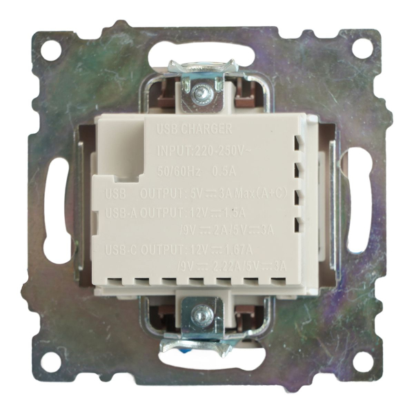 Розетка 2-местная USB + type C, STEKKER GLS10-7116-04, 250В, 3А, max 20W,серия Катрин, шоколад 50057