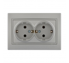 Розетка 2-ая с зазем. Lezard Mira серебро 701-1010-127B