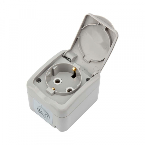 Розетка одноместная Mini OG IP54, с заземлением, о/у, серая KRANZ KR-78-0817 Розетка одноместная Mini OG IP54, с заземлением, о/у, серая KRANZ KR-78-0817