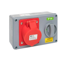 Розетка с блокировкой и выключателем 1424 3Р+РЕ 32А 380В IP44 EKF ps-1424-32-380