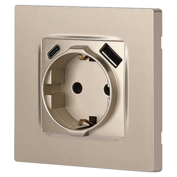 Розетка ЭРА Серия 12 12-4108-04 2P+E 16A-250В со шторками с USB type-A+C 5В-3А шампань Б0067727