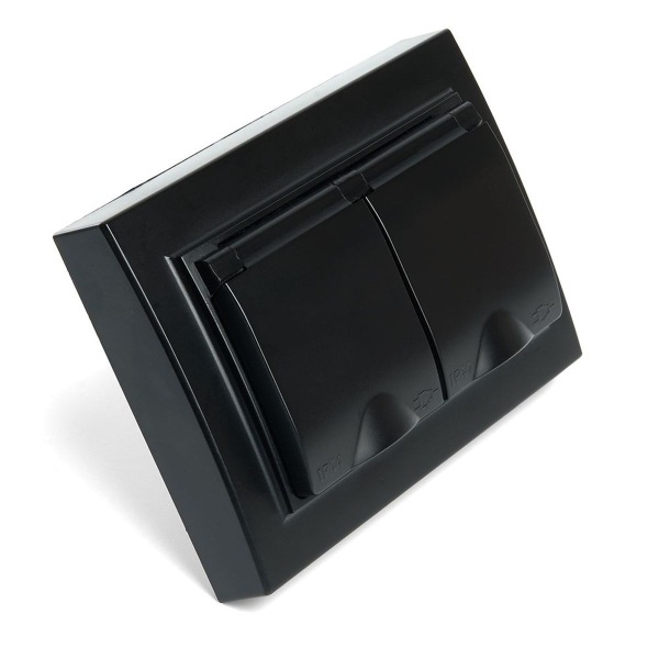 Розетка 2-местная 2P+PE Stekker Эрна с крышкой черный PST16-9015-03 49138