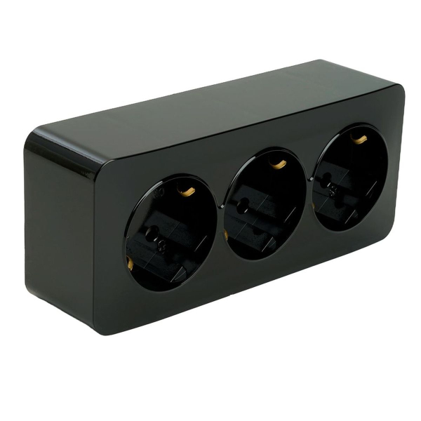 Розетка тройная 2P+PE Stekker София черный MST16-13-02 49318