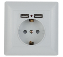 Розетка ЭРА Intro Solo Schuko P+E 16A 250V со шторками 2хUSB белый 4-410-01 Б0043403