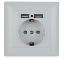 Розетка ЭРА Intro Solo Schuko P+E 16A 250V со шторками 2хUSB белый 4-410-01 Б0043403