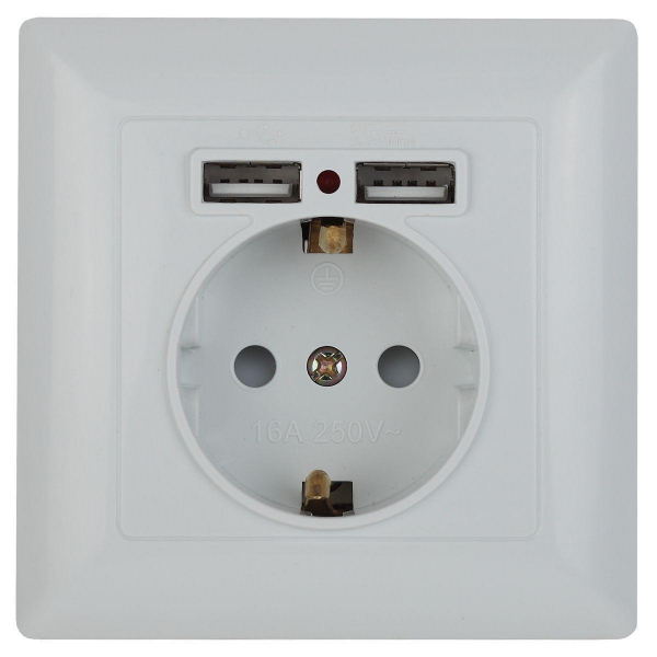 Розетка ЭРА Intro Solo Schuko P+E 16A 250V со шторками 2хUSB белый 4-410-01 Б0043403 Розетка ЭРА Intro Solo Schuko P+E 16A 250V со шторками 2хUSB белый 4-410-01 Б0043403
