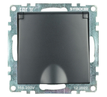 Розетка 2P+PE Stekker Катрин со шторками крышкой черный GLS16-7112-05 39608