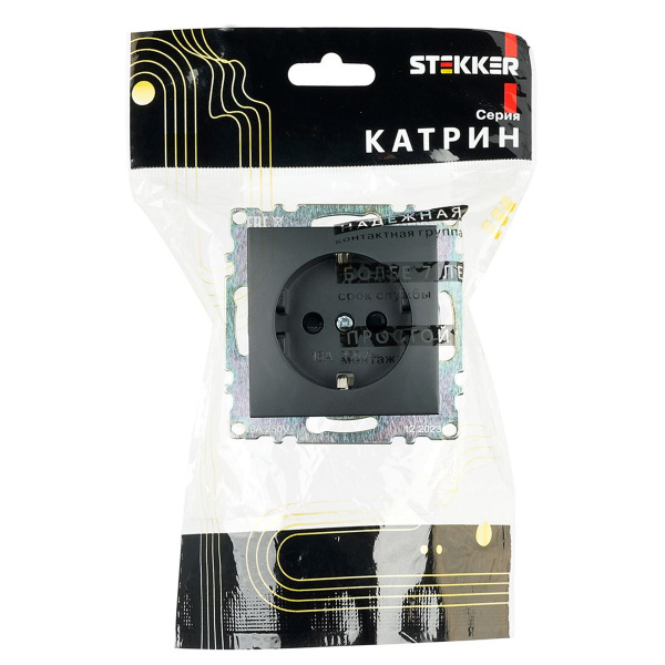 Розетка 1-местная Stekker Катрин GLS16-7110-05 черный 39610